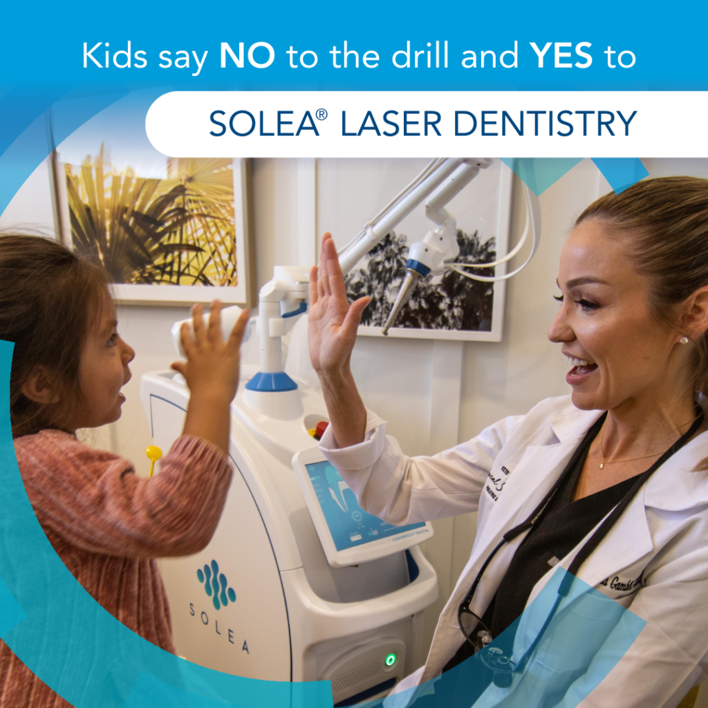 Solea laser dentistry graphic showing a child in a dental visit